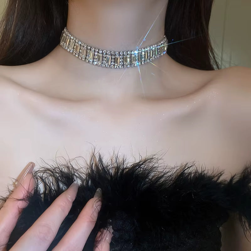 Luxury Geometric Crystal Chokers Necklaces for Women Short Rhinestone Necklaces Ladies Statements Jewelry