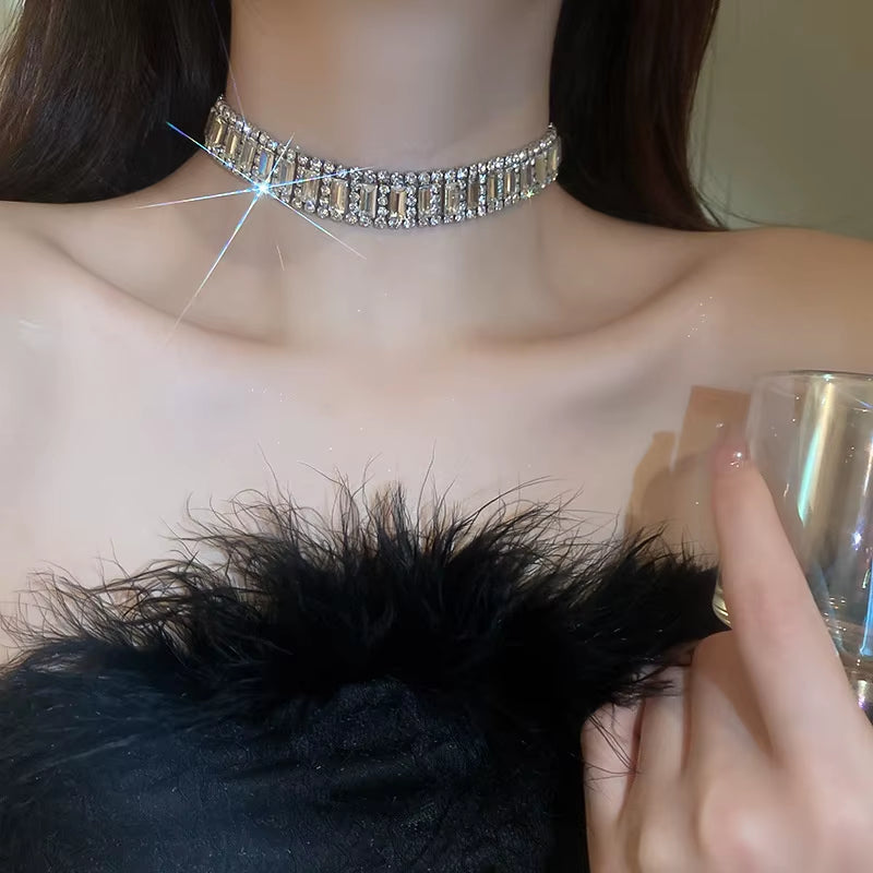 Luxury Geometric Crystal Chokers Necklaces for Women Short Rhinestone Necklaces Ladies Statements Jewelry