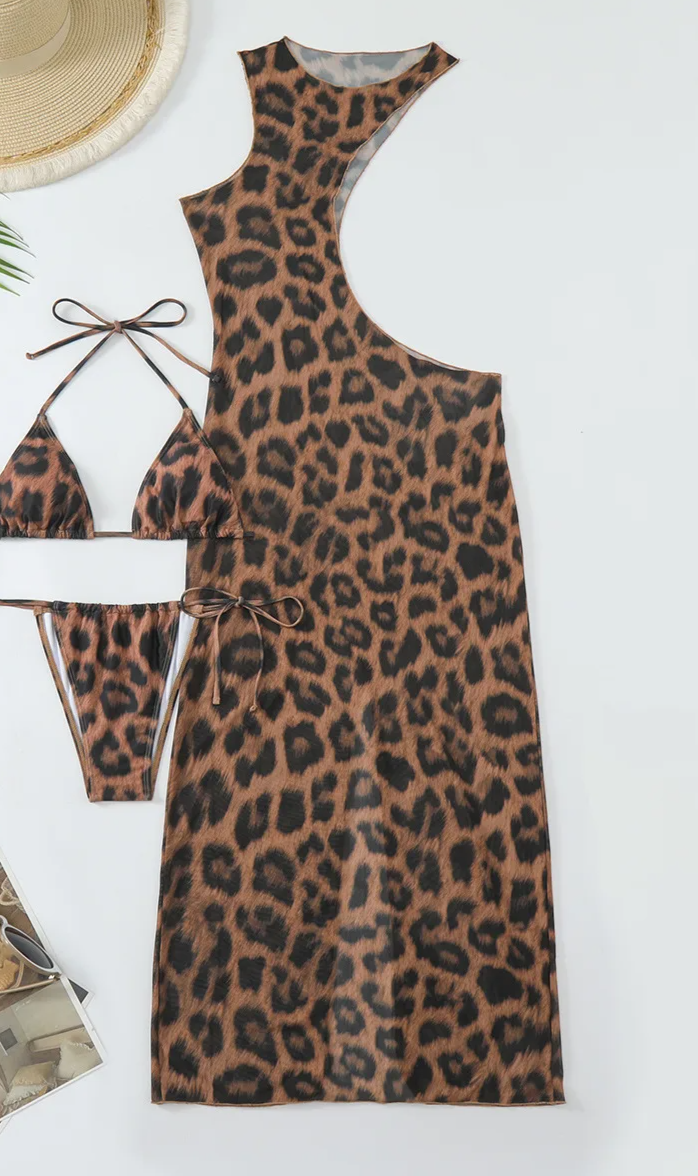 11:Eleven Luxe Leopard Printed  Bodycon Swimsuit Three Piece Set 