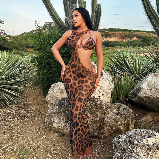 11:Eleven Luxe Leopard Printed  Bodycon Swimsuit Three Piece Set 