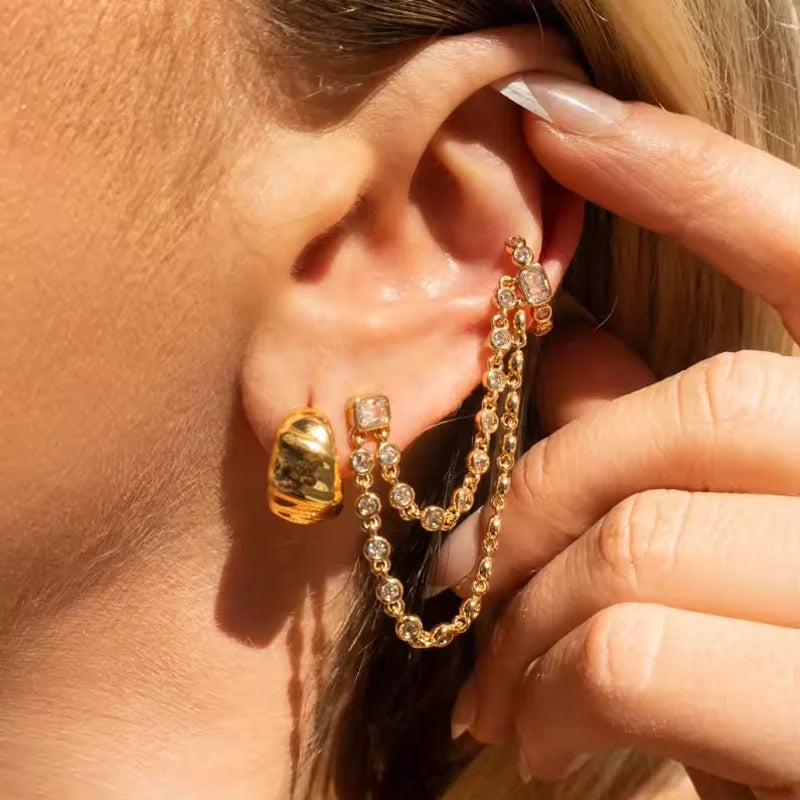 11:11 Luxe 1Pc Double Link Tassel Chain Earrings 