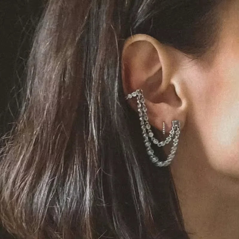 11:11 Luxe 1Pc Double Link Tassel Chain Earrings 