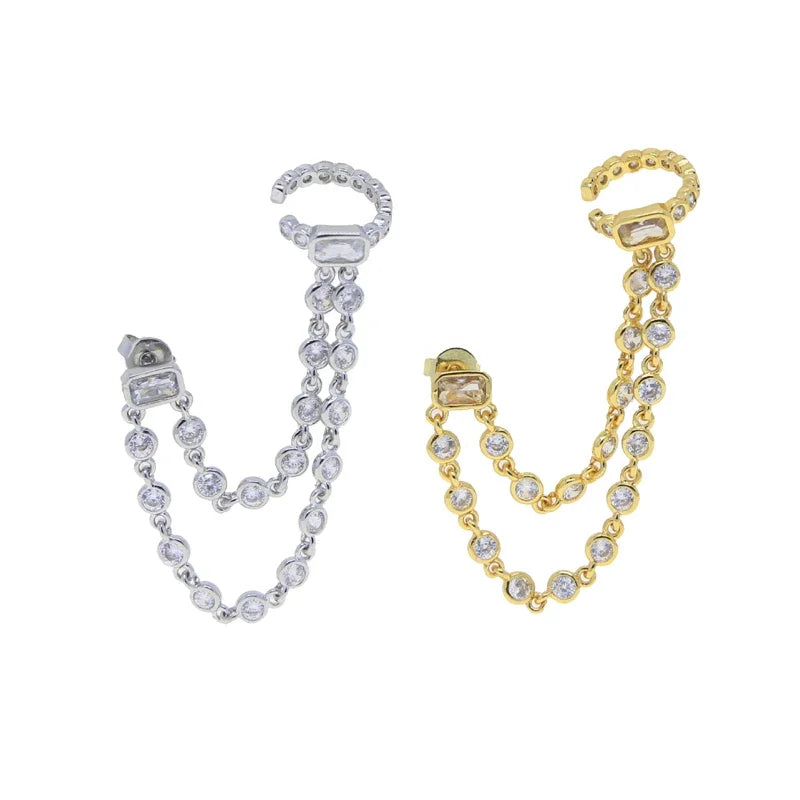 11:11 Luxe 1Pc Double Link Tassel Chain Earrings 